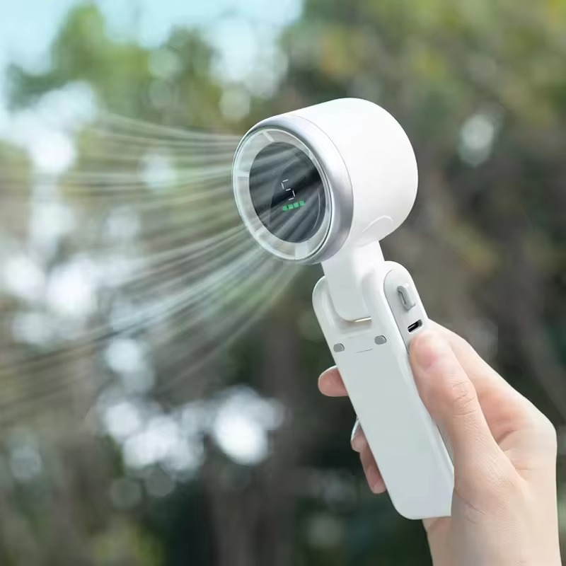 Mini High-Speed Handheld Turbo Fan Smart Digital Display Wearable Personal Desk Neck Fan with Five Wind Speeds